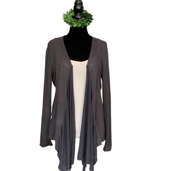 Anthropologie Guinevere Grey Linen Blend Open Front Drape Cardigan SZ M - Picture 7 of 14